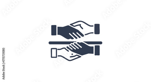 A stylized graphic features a firm handshake, symbolizing a successful business agreement, partnership, and mutual trust, subtly enhanced by a mirrored reflection.