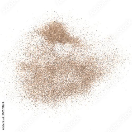 3D rendering of scattered sand granules or fine dirt on transparent background