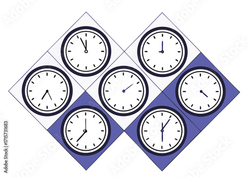 Arrangement of Clocks Showing Different Times timekeeping