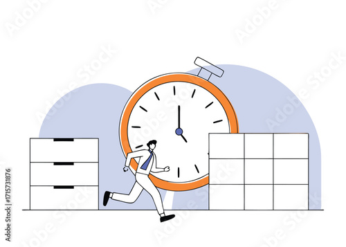 Businessman running past a clock and storage stopwatch