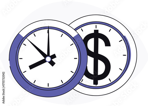 Clock and dollar sign representing time is money concept