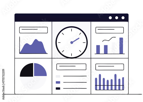 Dashboard with charts and a clock analytics data