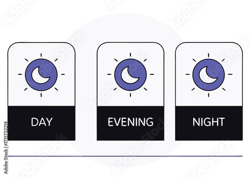 Day Evening Night Icons with Sun and Moon vector illustration