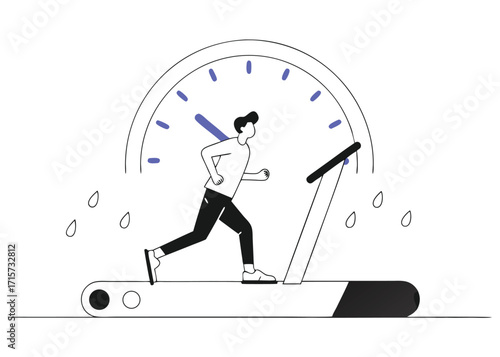 Man running on treadmill with speed gauge clock fitness