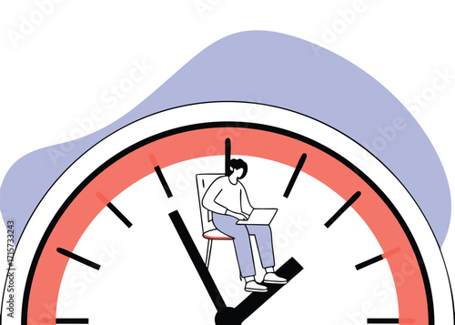 Person Working on Laptop Inside a Large Clock Face