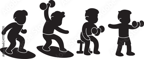 Gym Exercise Silhouette Vector Set — Dumbbells, Pushups, Fitness, Minimalist Flat Design