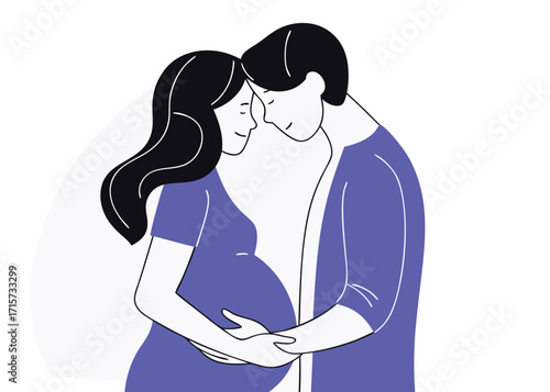Pregnant Couple Embracing Tenderly Keywords: pregnant, couple, embrace, love, tenderness