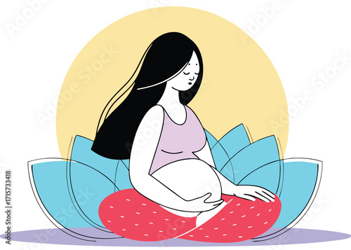 Pregnant Woman Meditating in Lotus Pose meditation