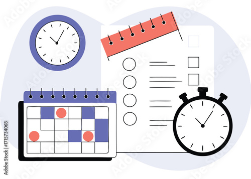 Time management and planning with calendar and clocks