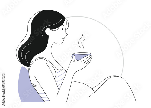 Woman holding a steaming cup of tea vector illustration