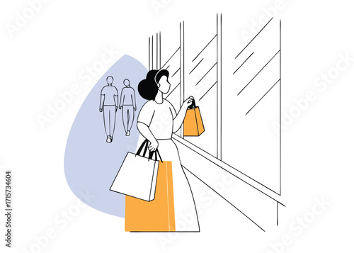 Woman with shopping bags looking into store window