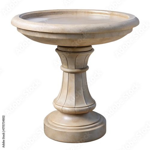 A classic stone bird bath with a pedestal base, isolated on transparent background