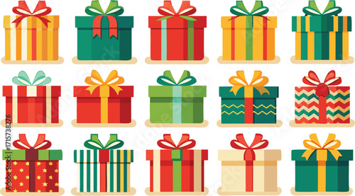 Christmas gift box collection, New Year presents, gift boxes on transparent background