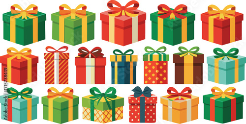 Christmas gift box collection, New Year presents, gift boxes on transparent background
