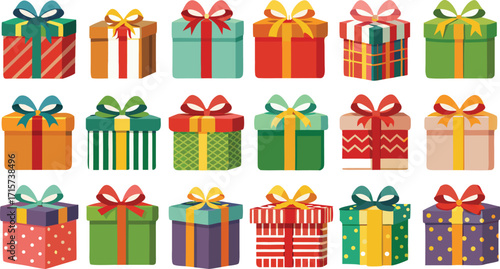 Christmas gift box collection, New Year presents, gift boxes on transparent background