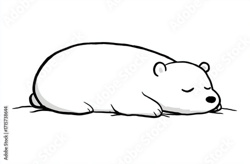 Simple line drawing vector of a cute fat polar bear sleeping, thick black outline, high contrast black and white flat illustration, minimal vector art style isolated on white background