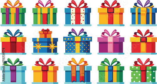 Christmas gift box collection, New Year presents, gift boxes on transparent background