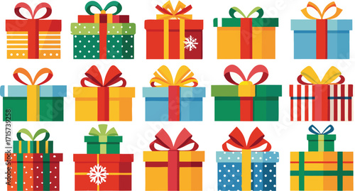 Christmas gift box collection, New Year presents, gift boxes on transparent background