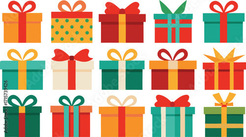 Christmas gift box collection, New Year presents, gift boxes on transparent background
