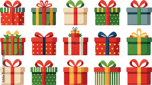 Christmas gift box collection, New Year presents, gift boxes on transparent background