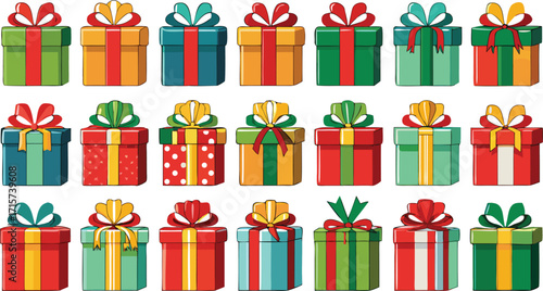 Christmas gift box collection, New Year presents, gift boxes on transparent background