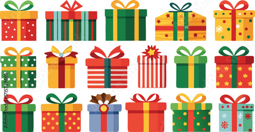 Christmas gift box collection, New Year presents, gift boxes on transparent background