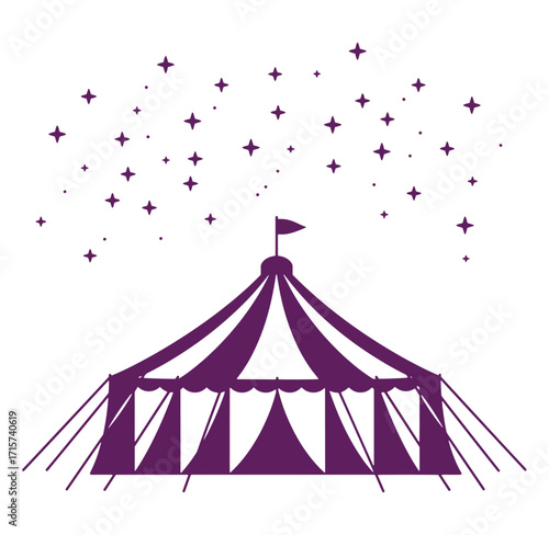 Purple circus tent with star elements festive design against a white background