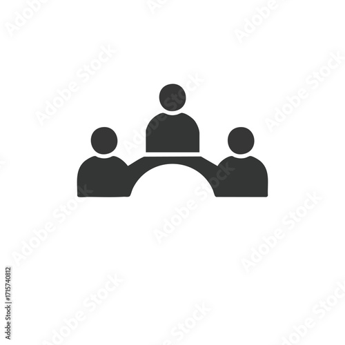 This clean icon shows three stylized people linked by a central bridge, representing teamwork, collaboration, and clear communication for a unified organization.