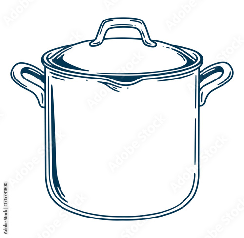 Simple line art illustration of a cooking pot with lid ready for culinary creations