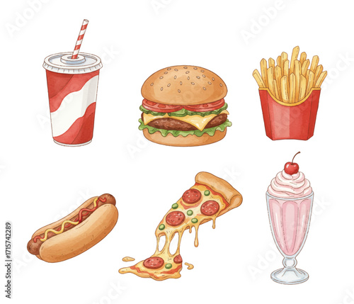watercolor fast food collection illustration