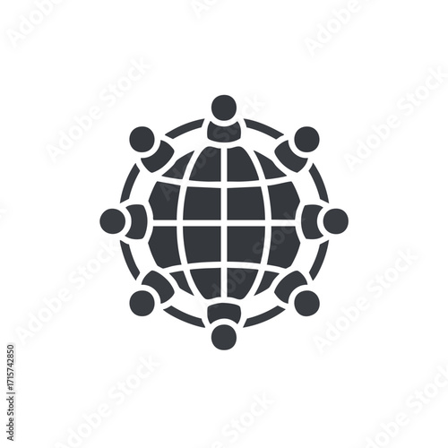 This conceptual icon illustrates a diverse group of individuals forming a cohesive community, connected by strong leadership on a symbolic bridge, fostering unity.