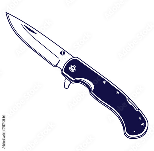 Vector illustration of a stylish dark blue and white pocket knife for various uses