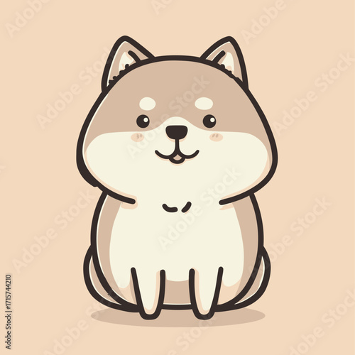 A cute cartoon dog sits calmly with a joyful expression, featuring soft colors and a friendly demeanor. The simple design highlights the dogs adorable features and charm.