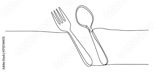 fork and spoon minimalist line art vector