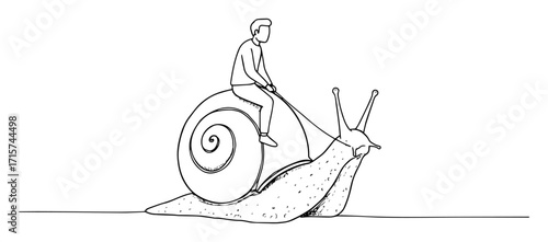 man riding a giant snail line art vector
