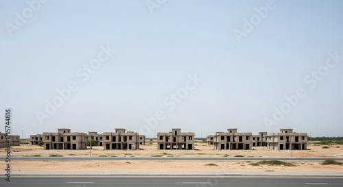 Unfinished Desert Housing Project in Arid Landscape Middle East Construction