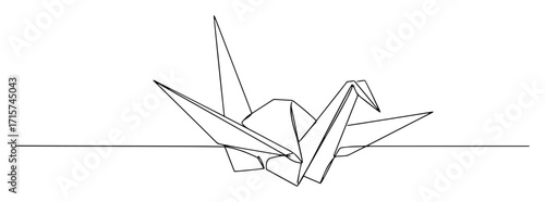 origami paper crane bird figure monoline vector art