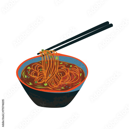 Delicious Asian Noodles in a Bowl with Chopsticks.