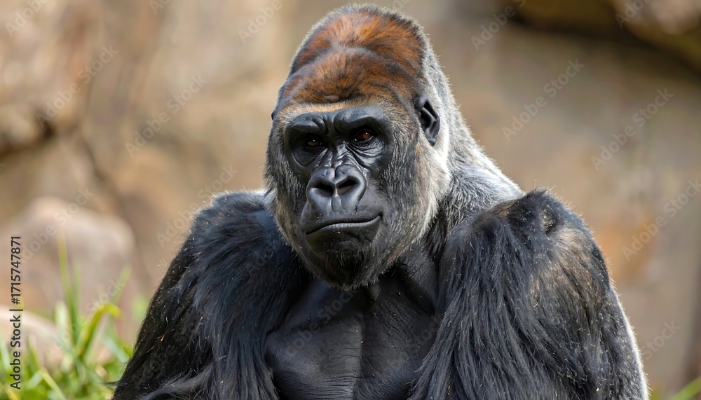 Obraz premium Western Gorilla Portrait/Zoo Enclosure