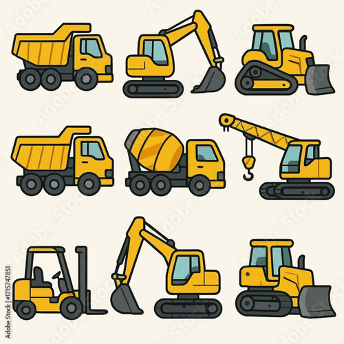 Collection of Yellow Construction Vehicles Icons