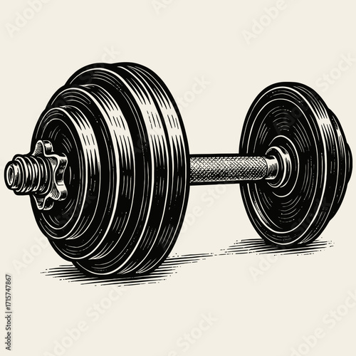 Vintage Engraved Dumbbell Illustration in Woodcut Style