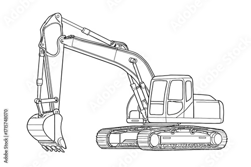 Detailed Line Art Illustration of a Heavy Equipment Excavator