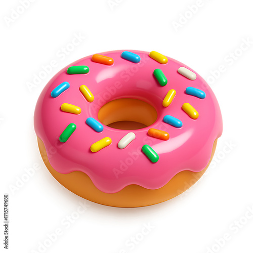 Pink donut with sprinkles delicious glazed dessert.