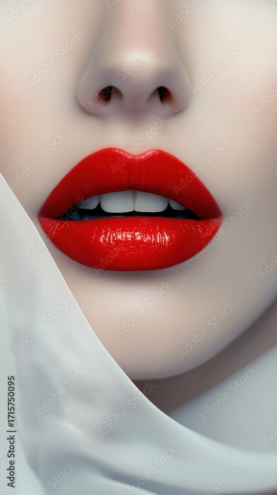 Obraz premium Minimalist abstract photography of a high fashion woman with bright accent red lips.
