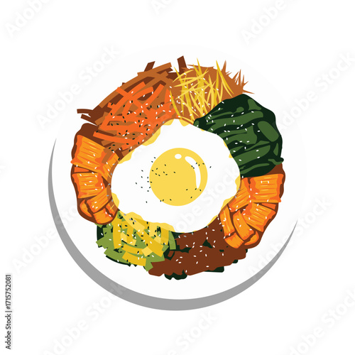 Delicious Korean Bibimbap Dish with Fried Egg and Vegetables.