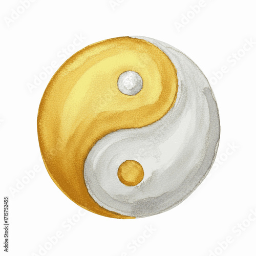 Luminous Equilibrium Golden and Silver Yin Yang isolated watercolor vector illustration svg
