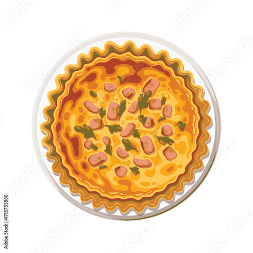 Delicious Quiche Lorraine with Ham and Herbs.