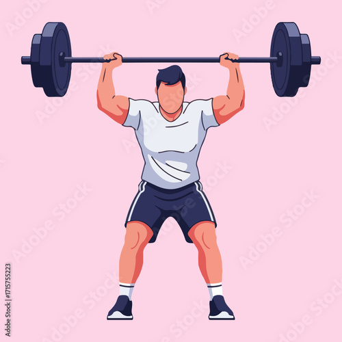 Flat vector illustration of a person lifting a barbell