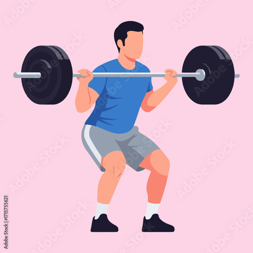 Flat vector illustration of a person lifting a barbell