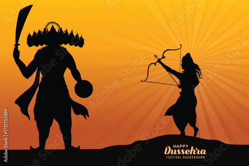 Happy dussehra festival of india of lord rama killing ravana illustration design